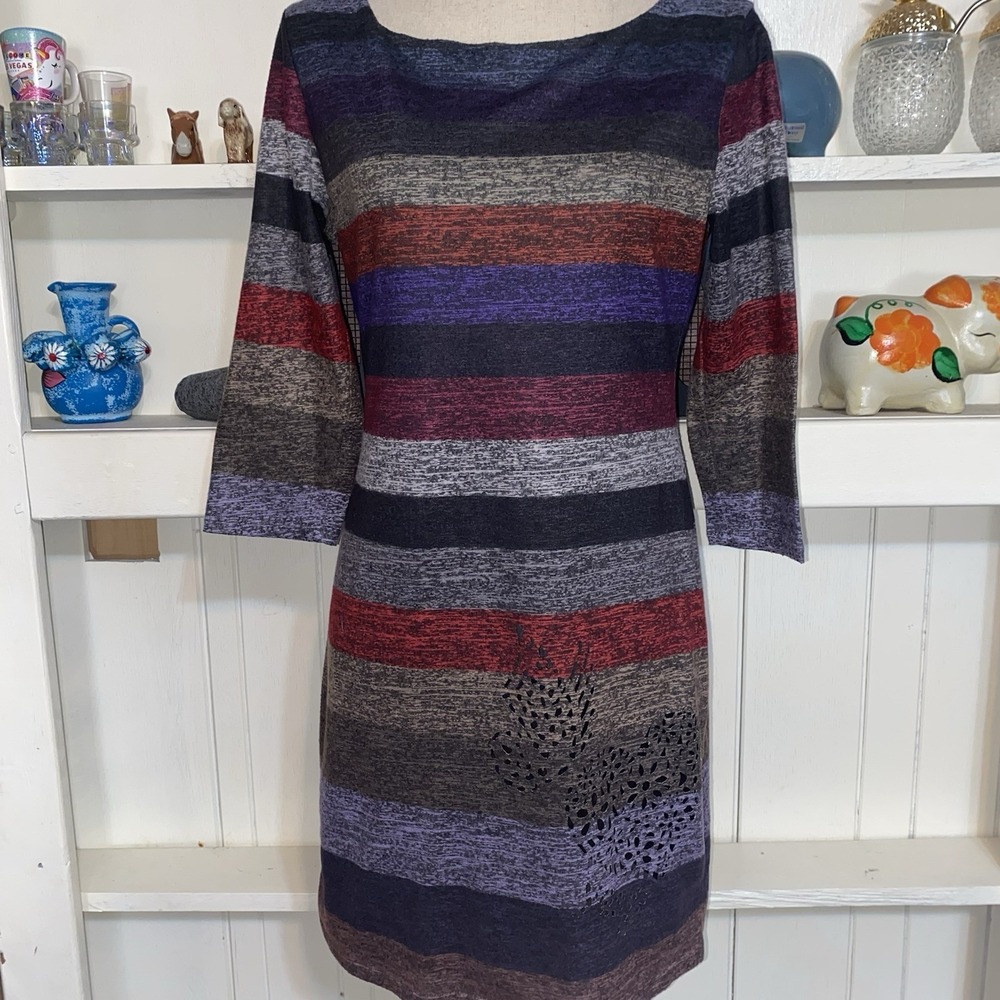 Desigual Striped Laser Cut Butterfly Y2K Bodycon Dress Large